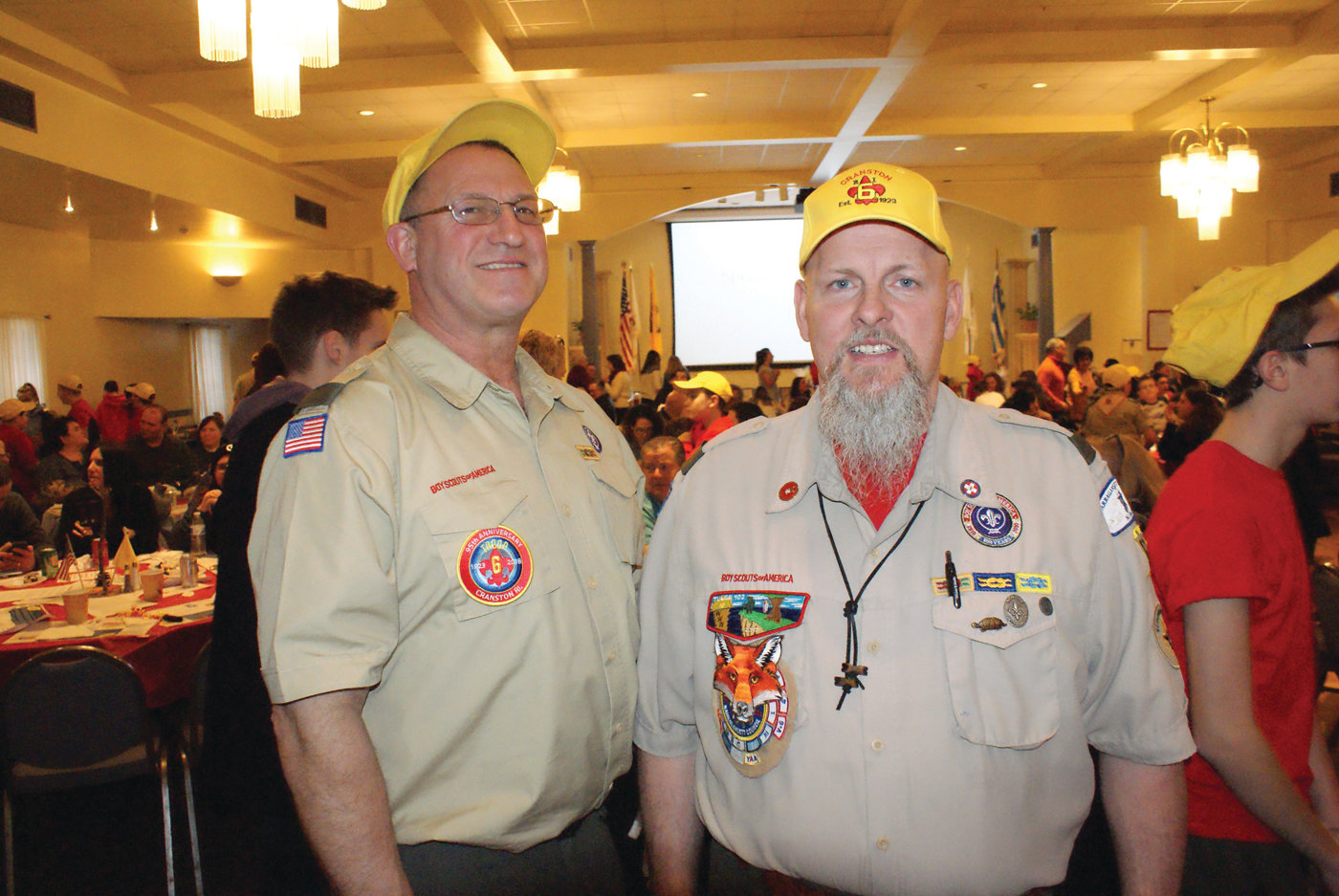 LEADERSHIP: Pictured are Troop 6 Cranston Assistant Scoutmaster Dave Steets and Scoutmaster Jim Bennett during the 28th annual Macaroni Dinner.